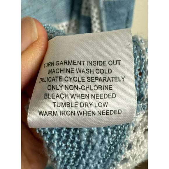 Retro Threads Open Knit Cardigan Size medium blue white striped crochet Boho - Picture 9 of 9